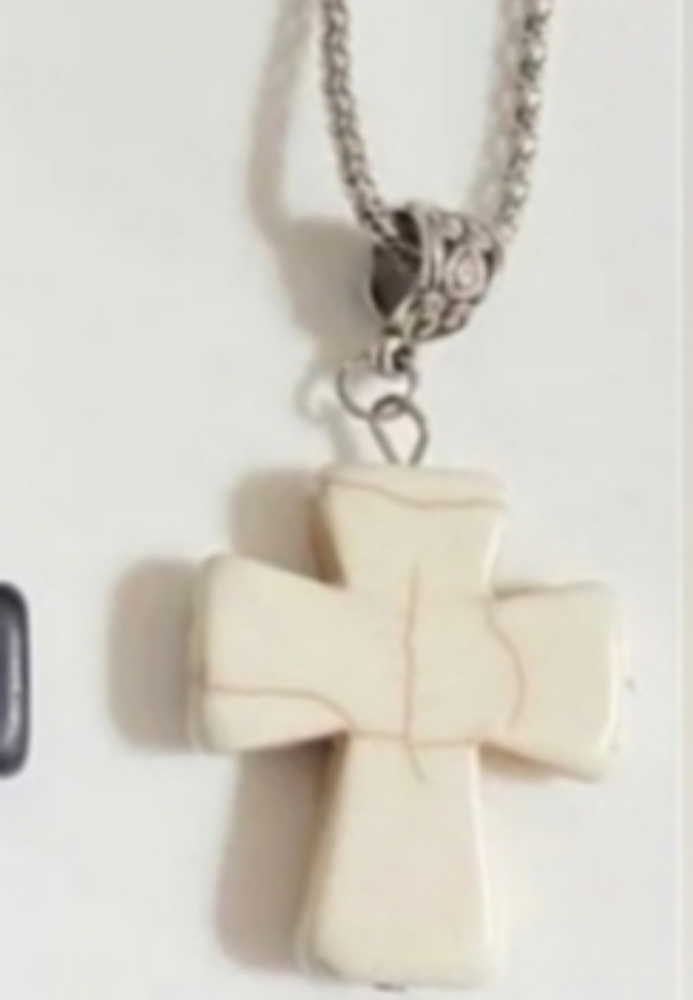 Cross Necklace IVORY stone cross on Silver Chain 2 1/2" extender, lobster clasp.